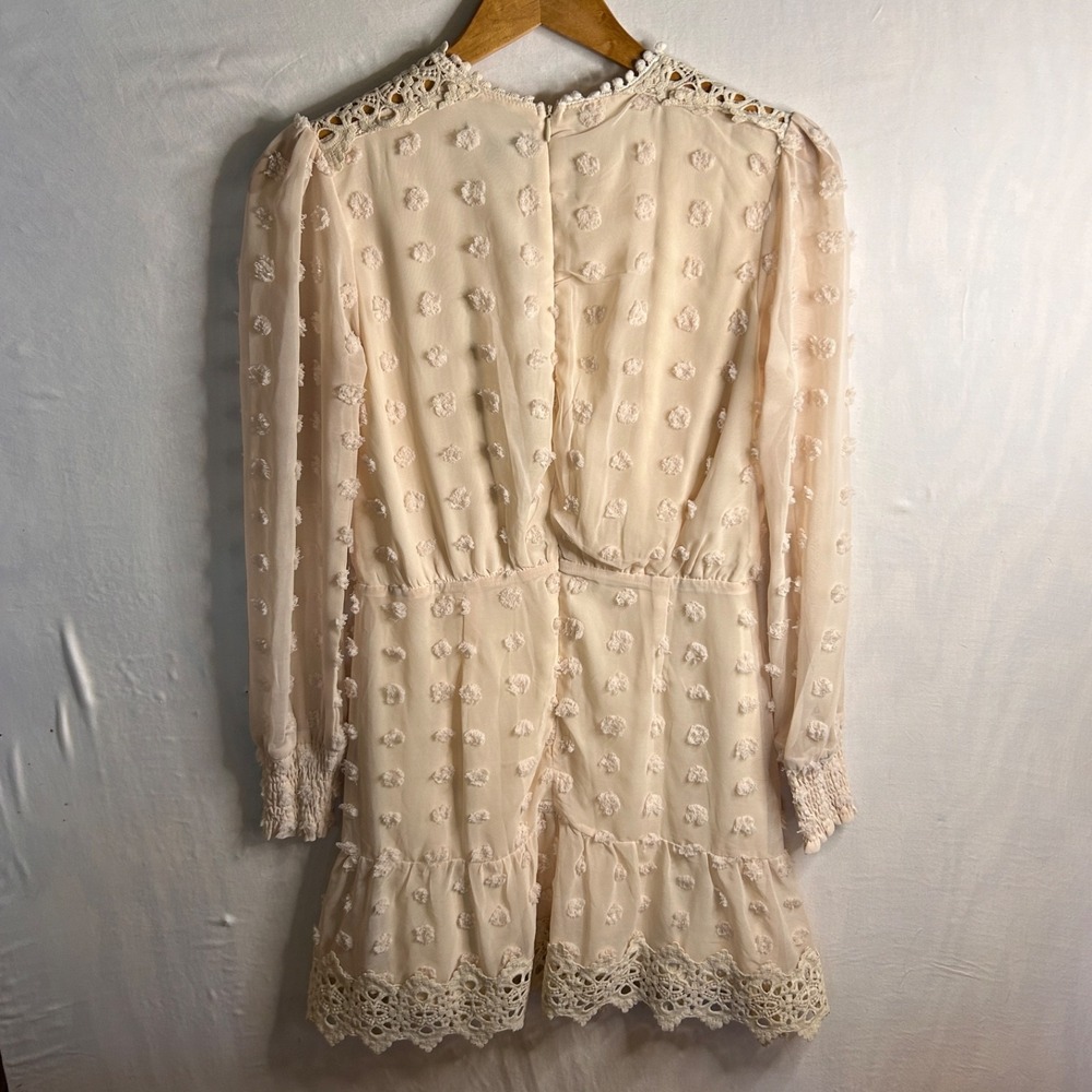 Lulus Lust or Love Dress Size‎ M Cream Embroidered Crochet Lace Sheer Mini Boho - Picture 9 of 12